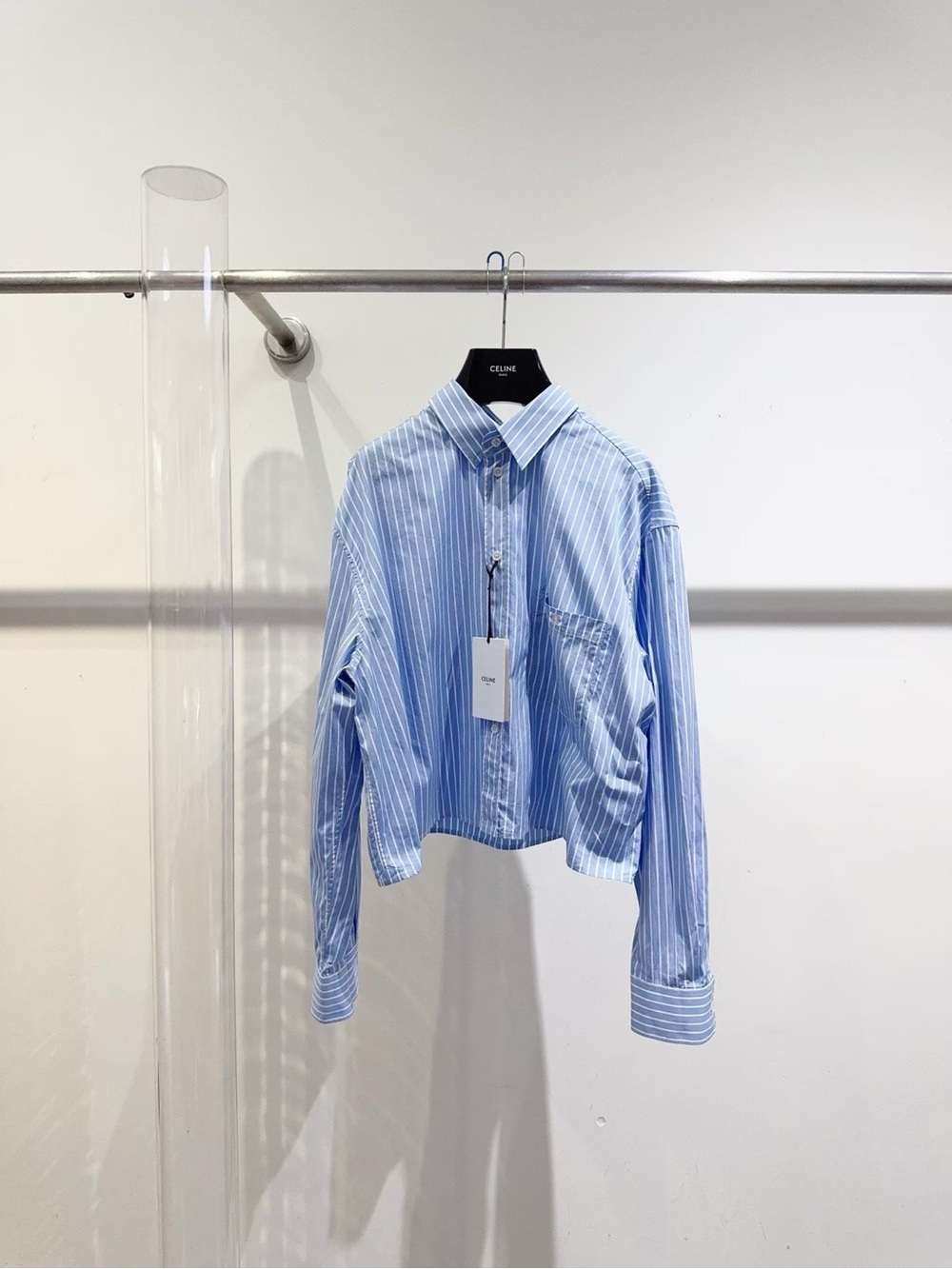 Celine Light Blue & White Vertical Stripe Cotton Shirt
